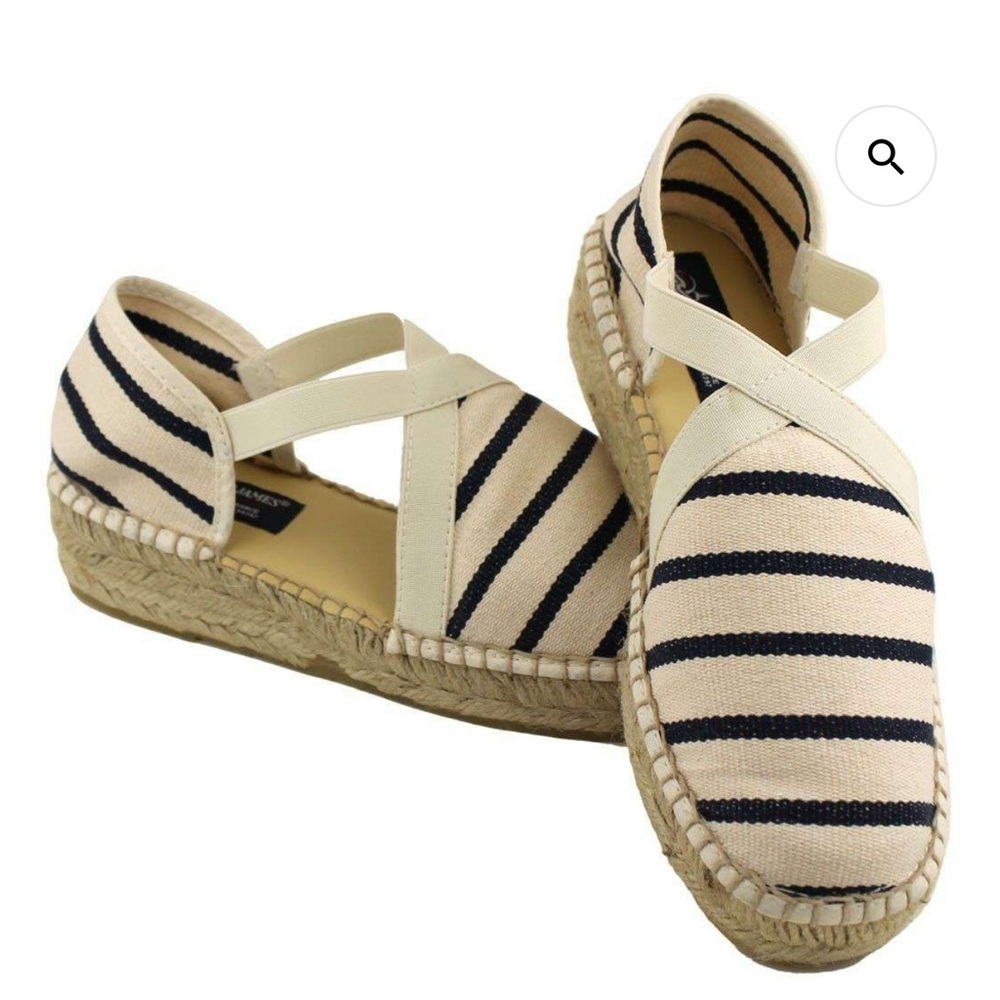 Saint James Women’s  Navy and Cream Stripes Espadrilles Size 40